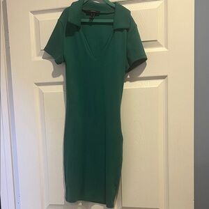 Forever 21 Emerald Green Collared V‑Neck Mini Dress